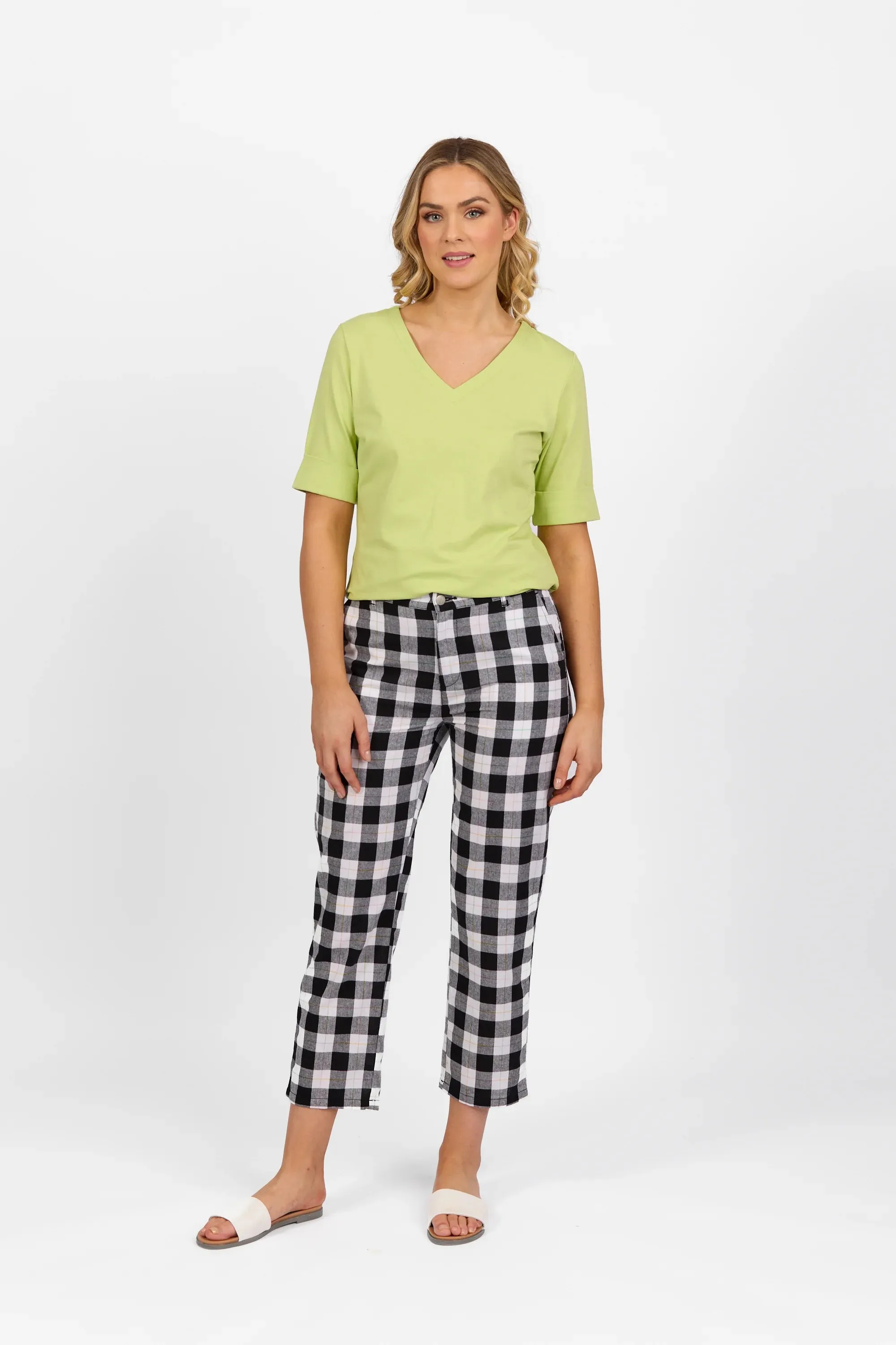 Vassalli Slim Leg 7/8 Pant - Rainbow Check