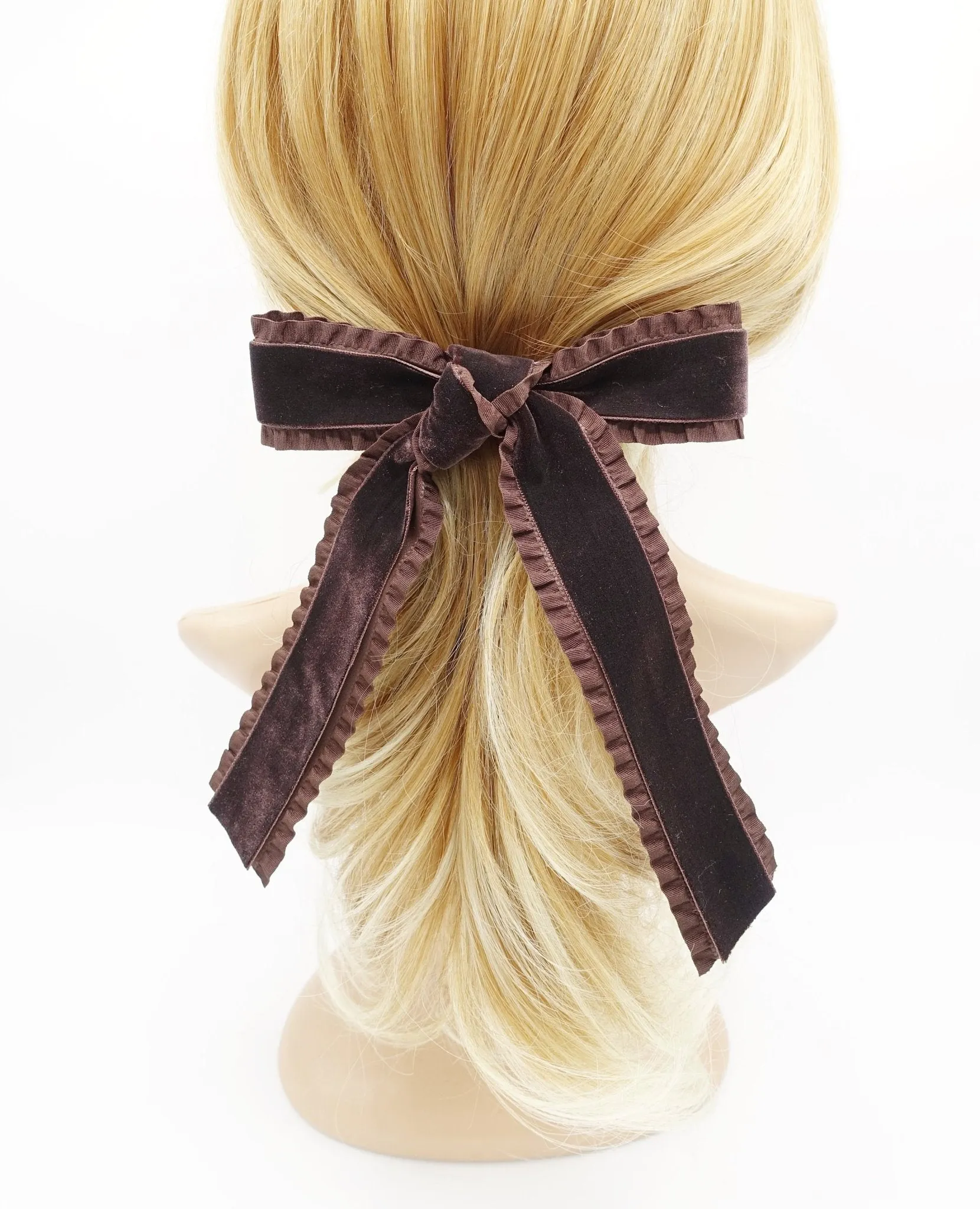 velvet layered frill hair bow Fall Winter hair accessory for women