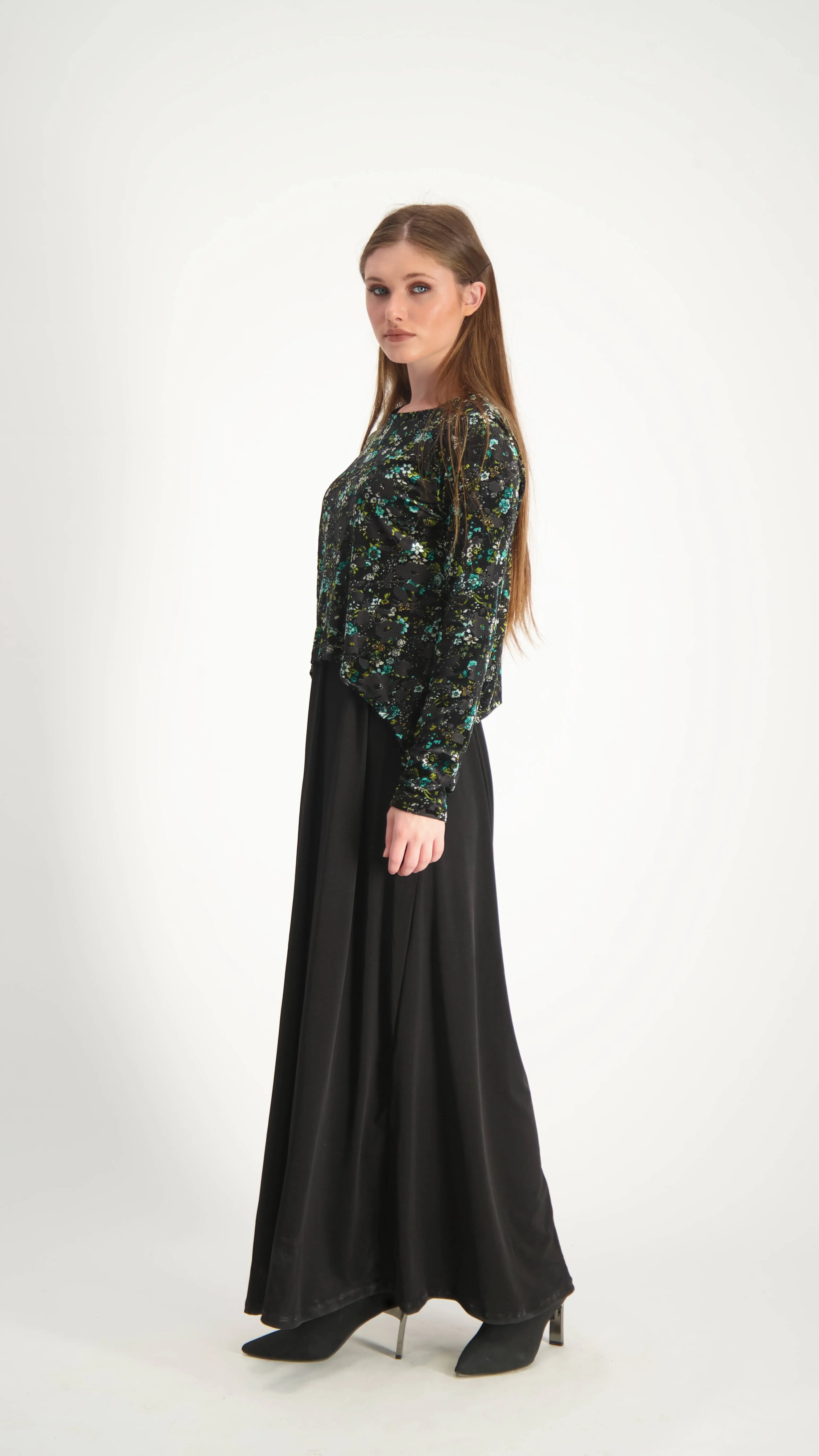 Velvet Maxi Nursing Dress / Green Flowers