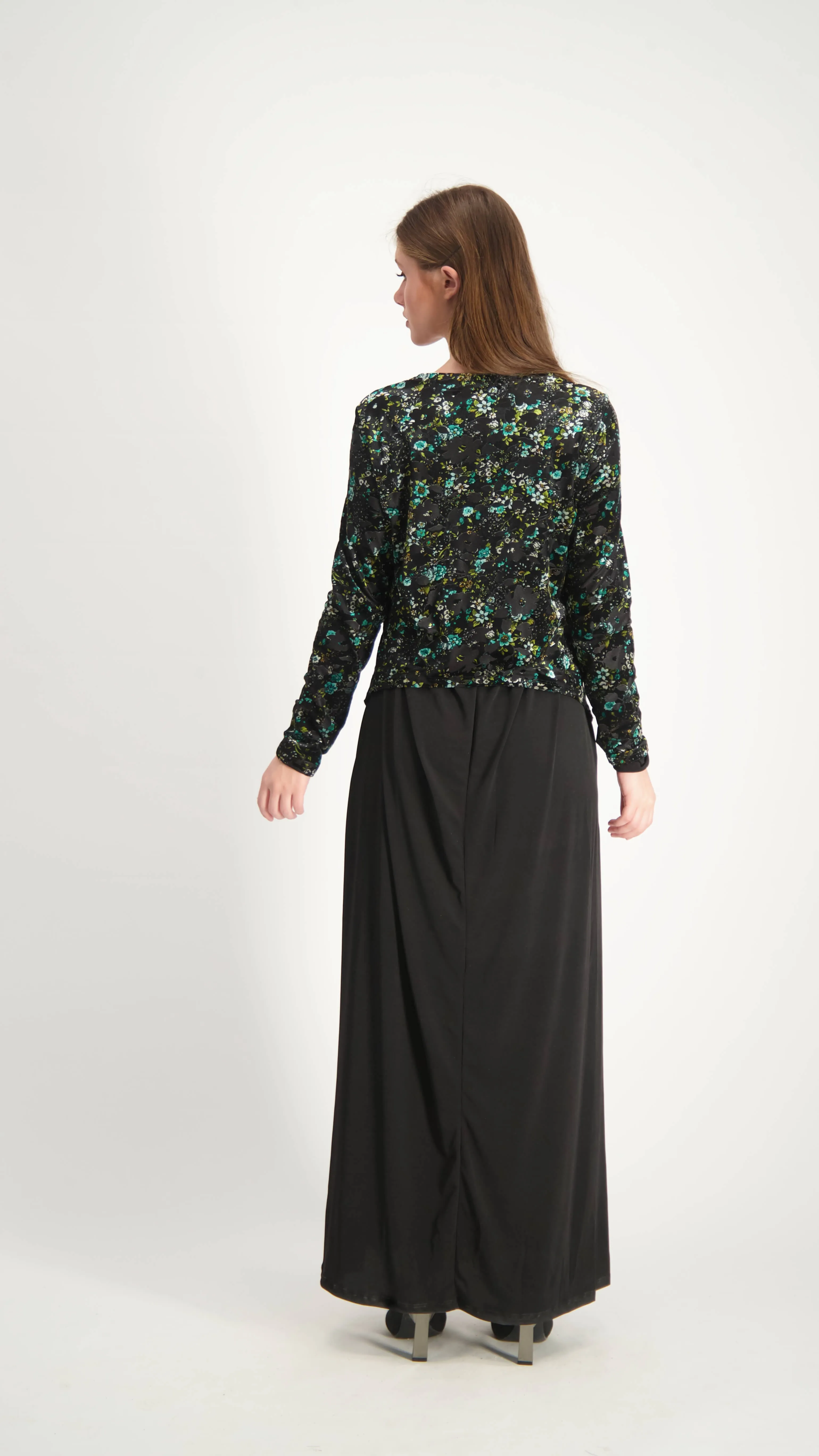 Velvet Maxi Nursing Dress / Green Flowers