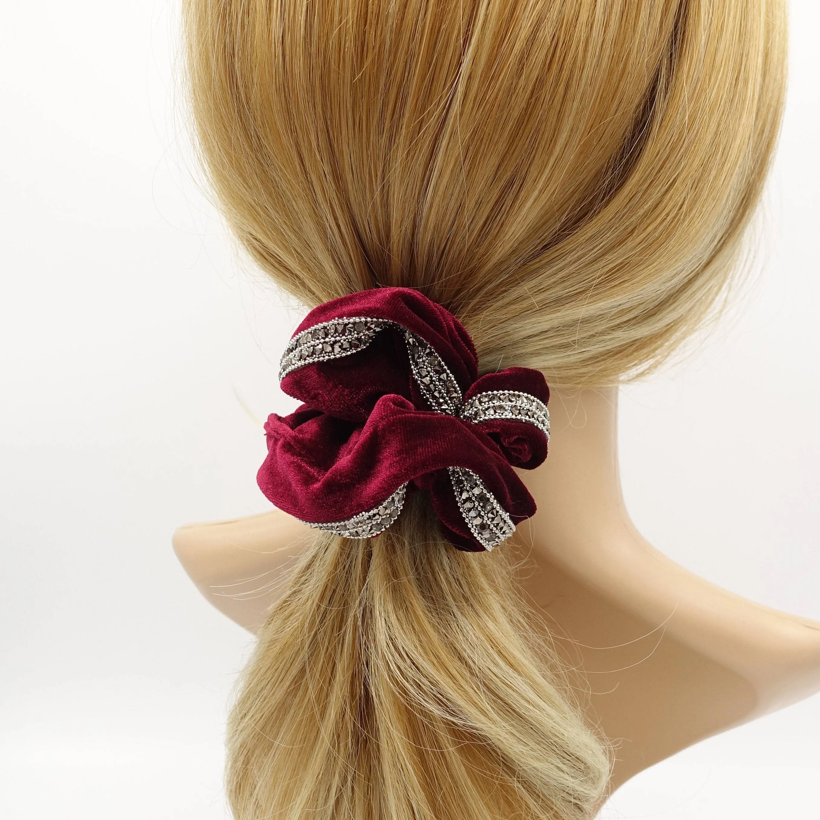 velvet scrunchies bling rhinestone embellished hair elastics for women