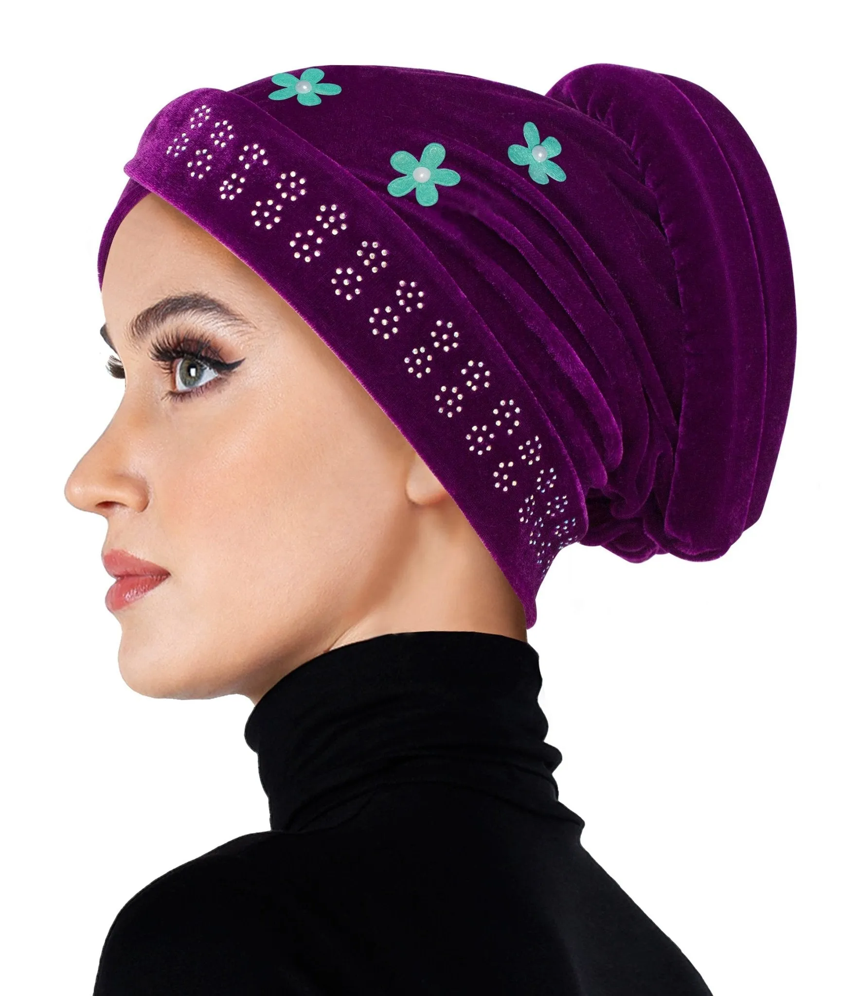 Velvet Venetian Turban Easy Pull-on Hijab Caps