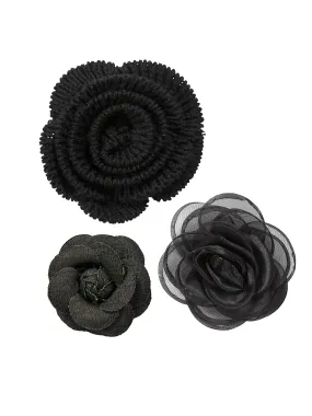 VERICA flower brooch set 3 pcs - Black