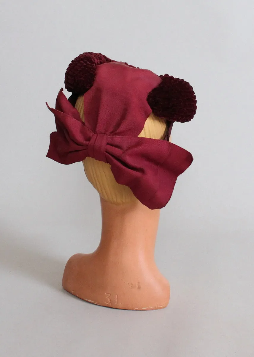 Vintage 1940s Burgundy Velvet Winter Tilt Hat