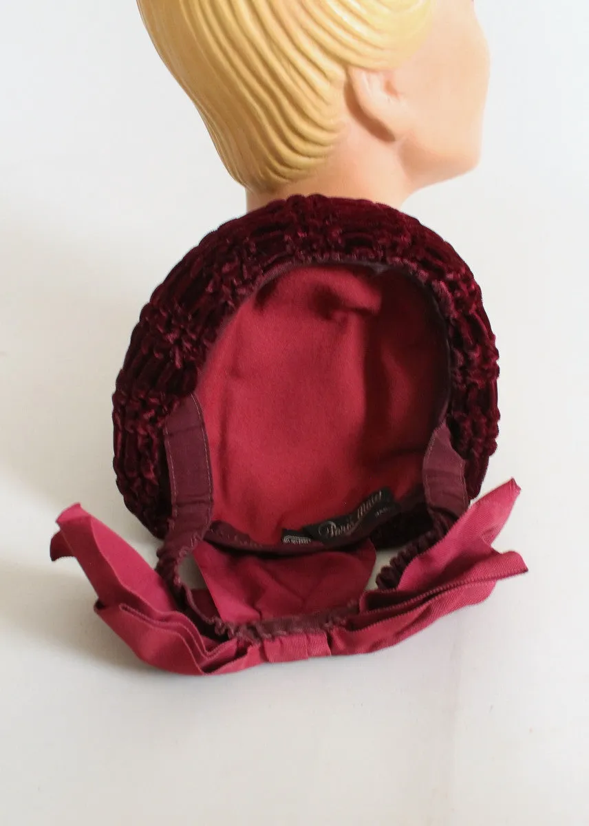 Vintage 1940s Burgundy Velvet Winter Tilt Hat