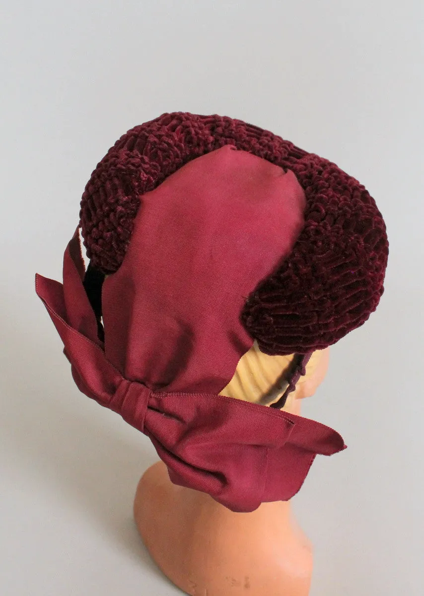 Vintage 1940s Burgundy Velvet Winter Tilt Hat