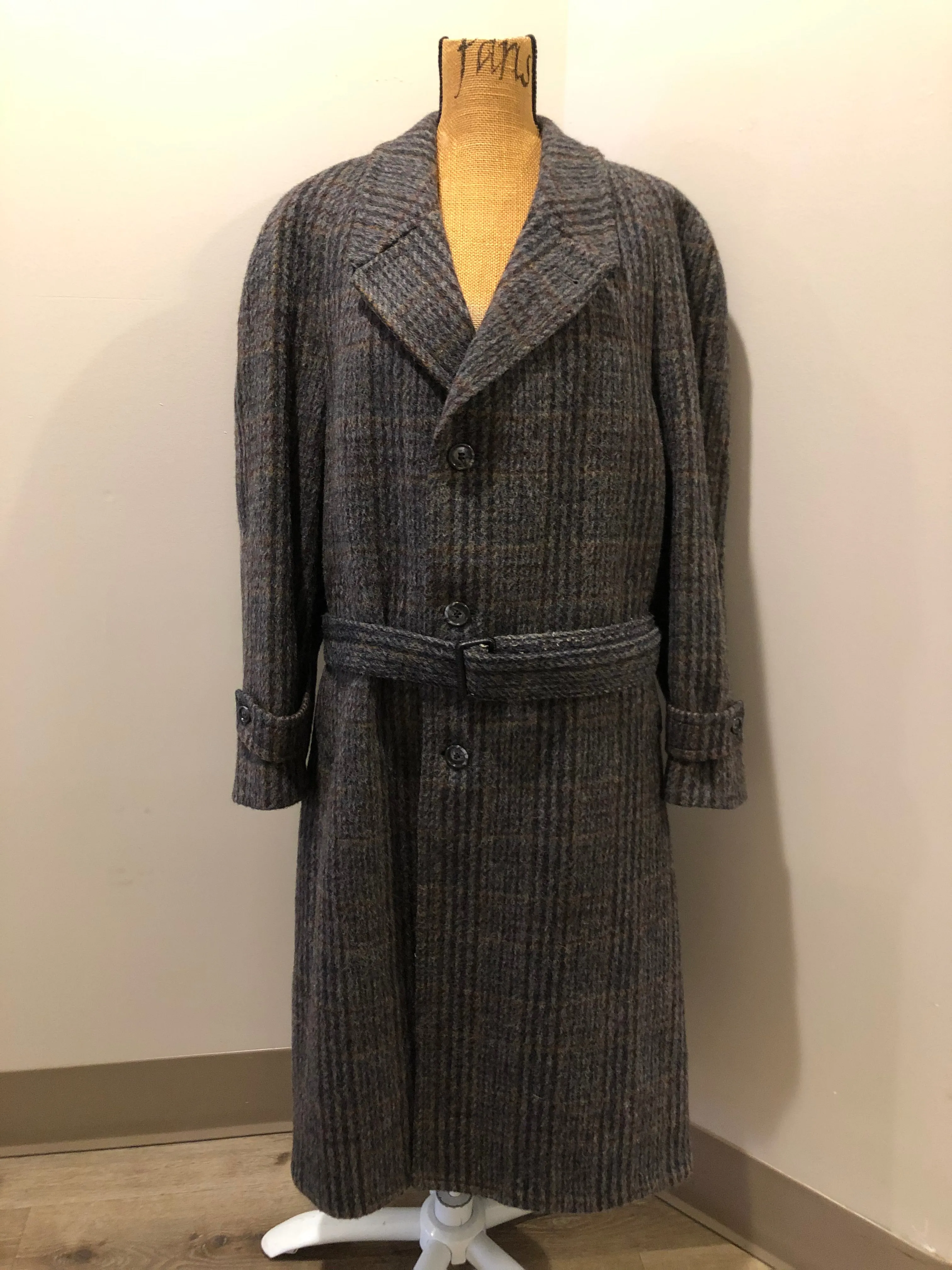 Vintage Evolution Grey Plaid Wool Mohair Blend Coat