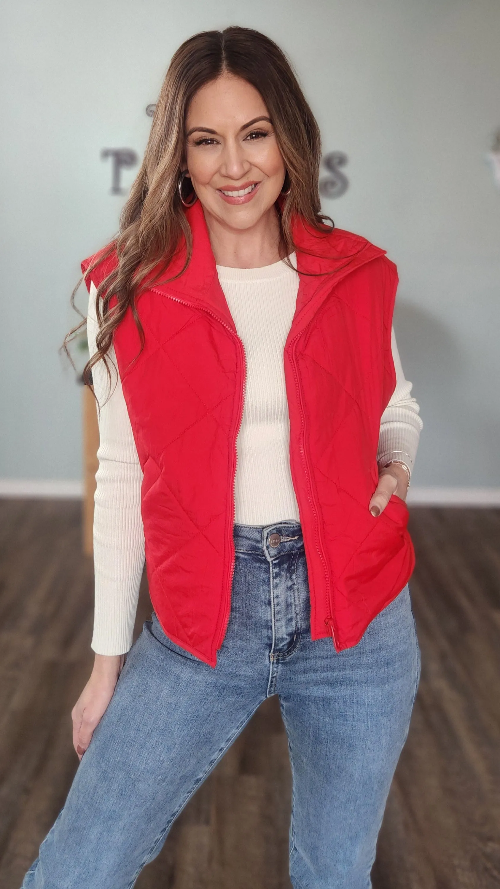 Walk Me Home Puff Vest-Red