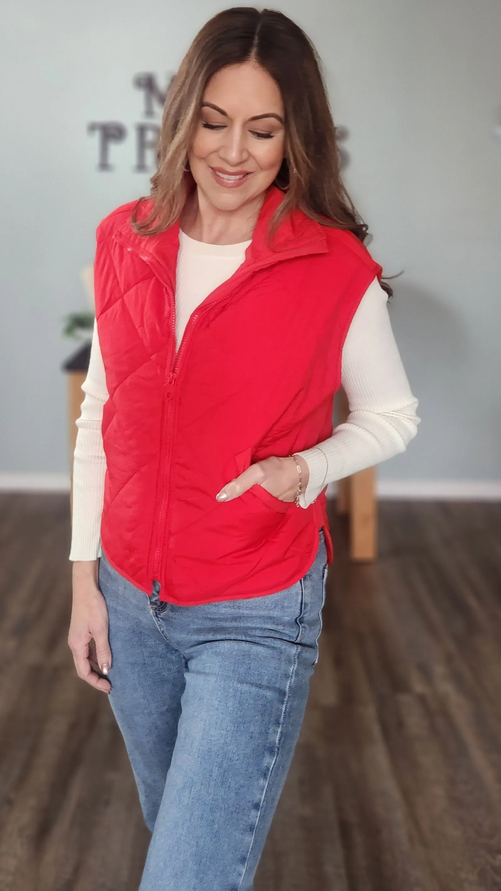 Walk Me Home Puff Vest-Red