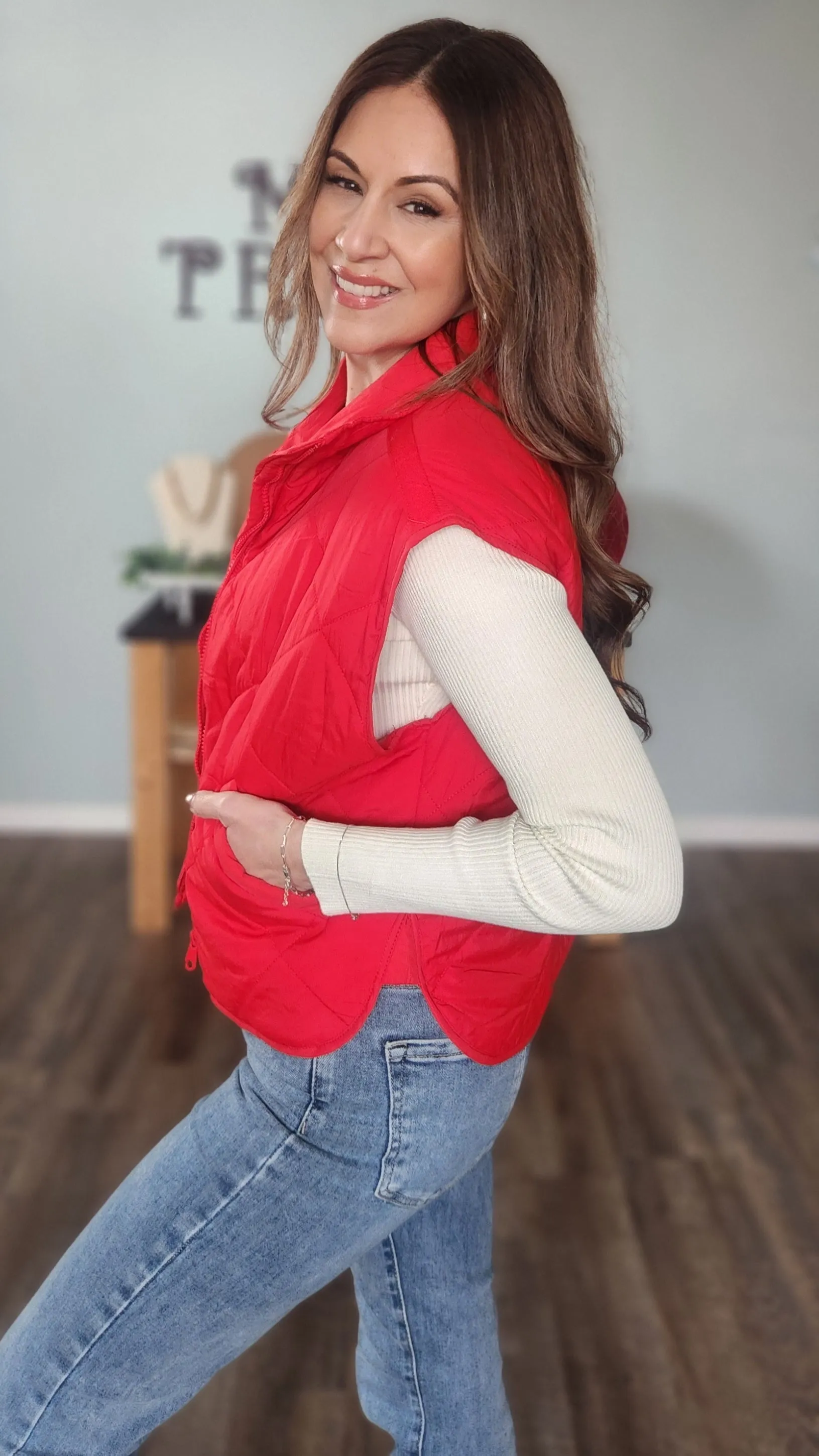 Walk Me Home Puff Vest-Red