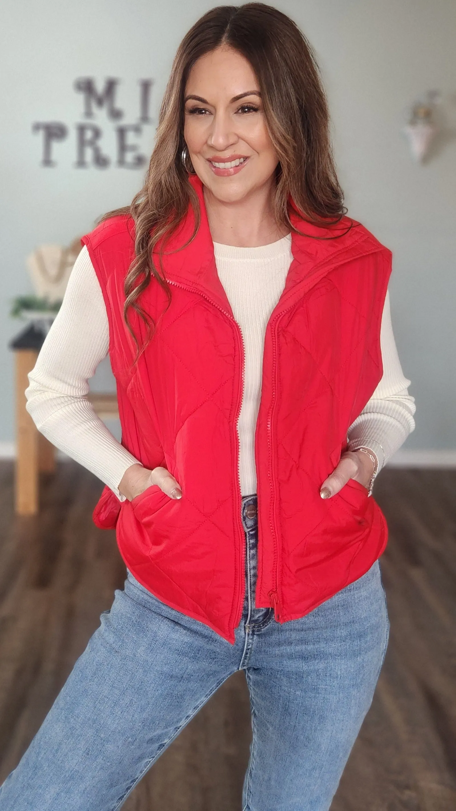 Walk Me Home Puff Vest-Red