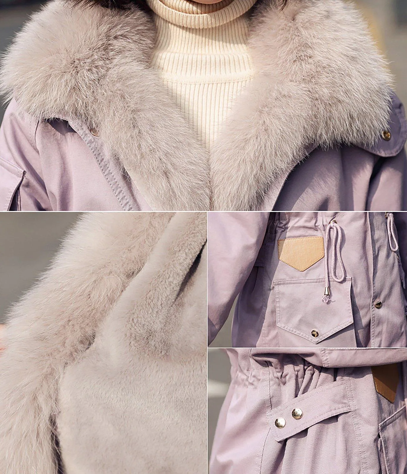 Winter Fox Fur Collar Utility Coat