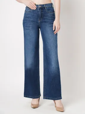 Women Blue High-Rise Loose Straight Jeans