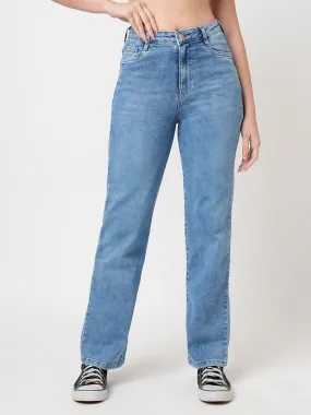 Women Blue High-Rise Loose Straight Jeans