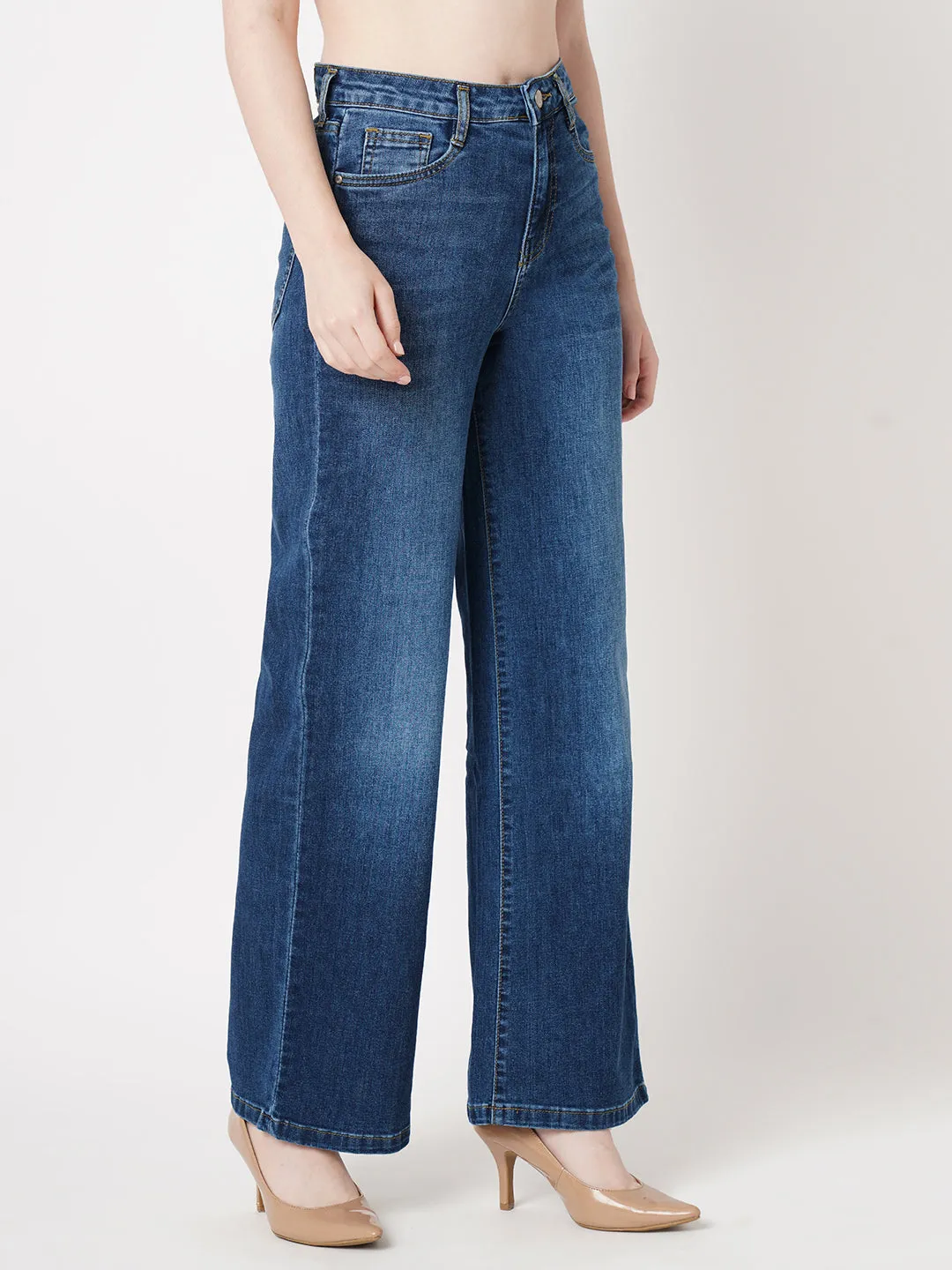 Women Blue High-Rise Loose Straight Jeans