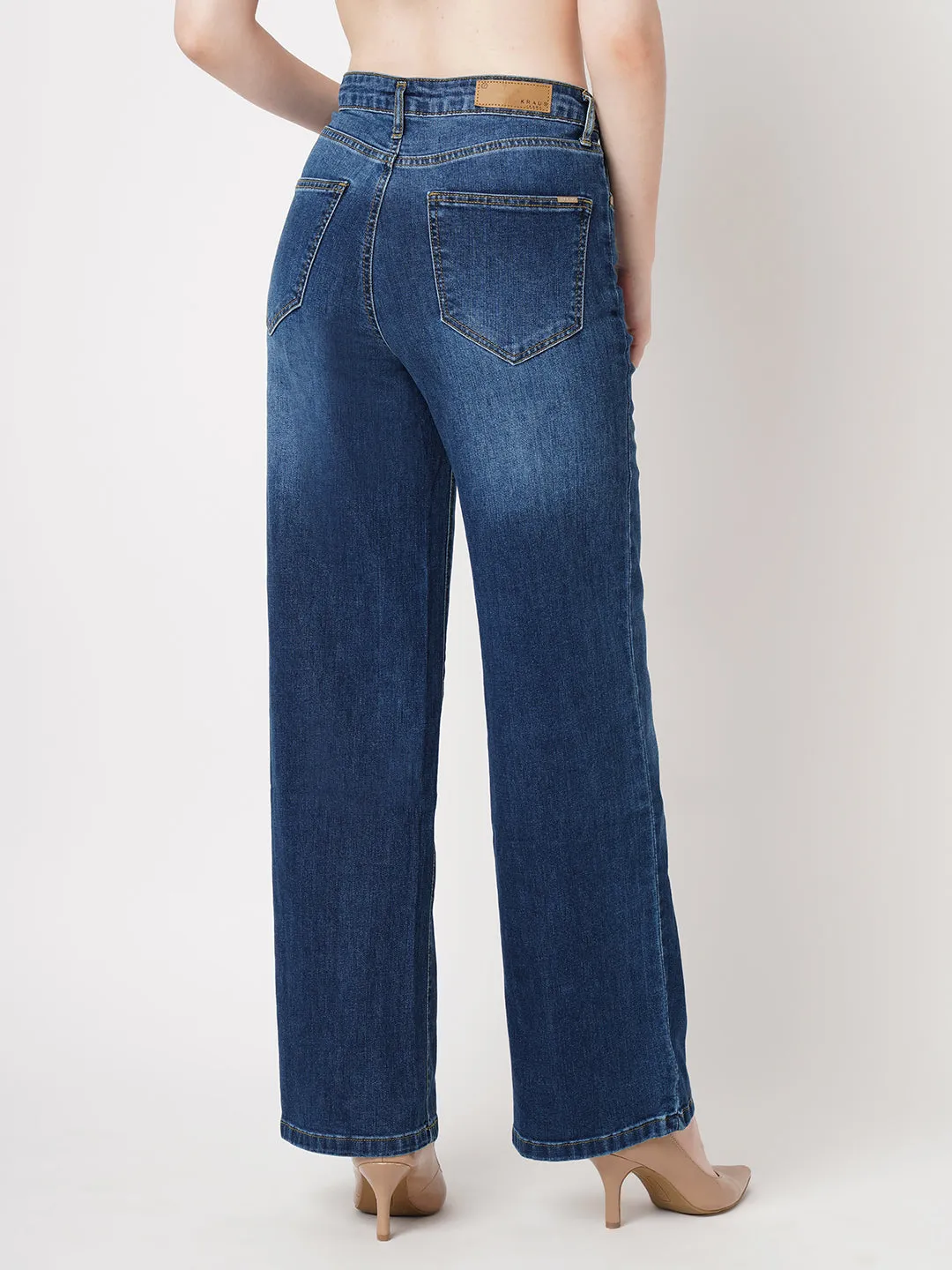 Women Blue High-Rise Loose Straight Jeans