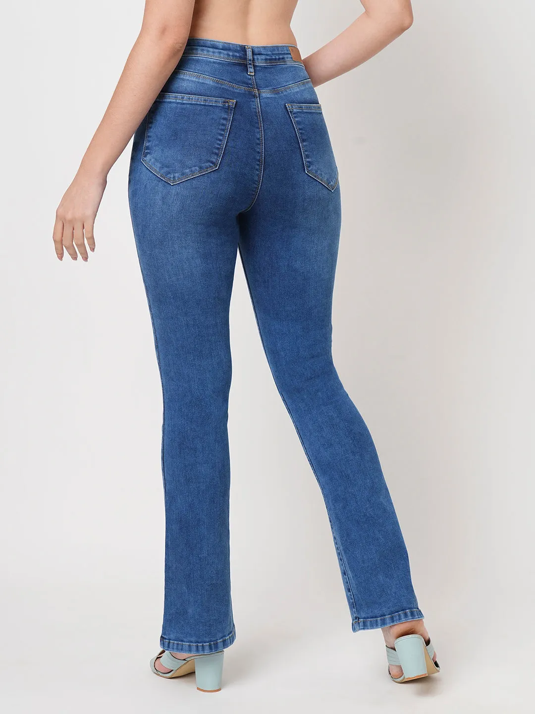 Women Blue High-Rise Mini Flare Jeans