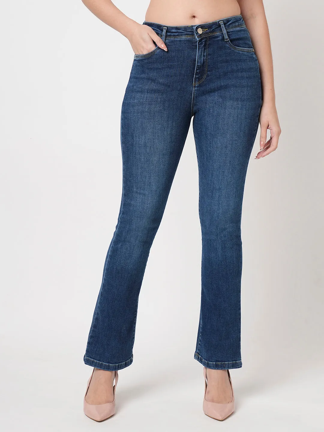 Women Blue High-Rise Mini Flare Jeans