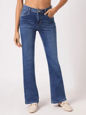 Women Blue High-Rise Mini Flare Jeans