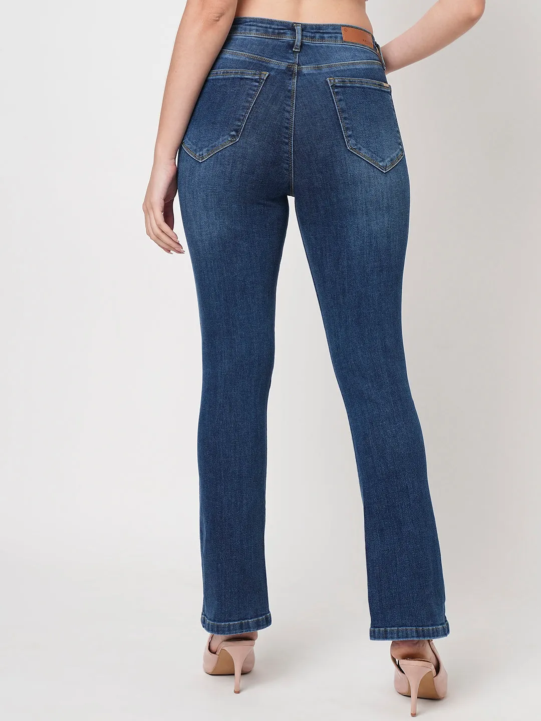 Women Blue High-Rise Mini Flare Jeans