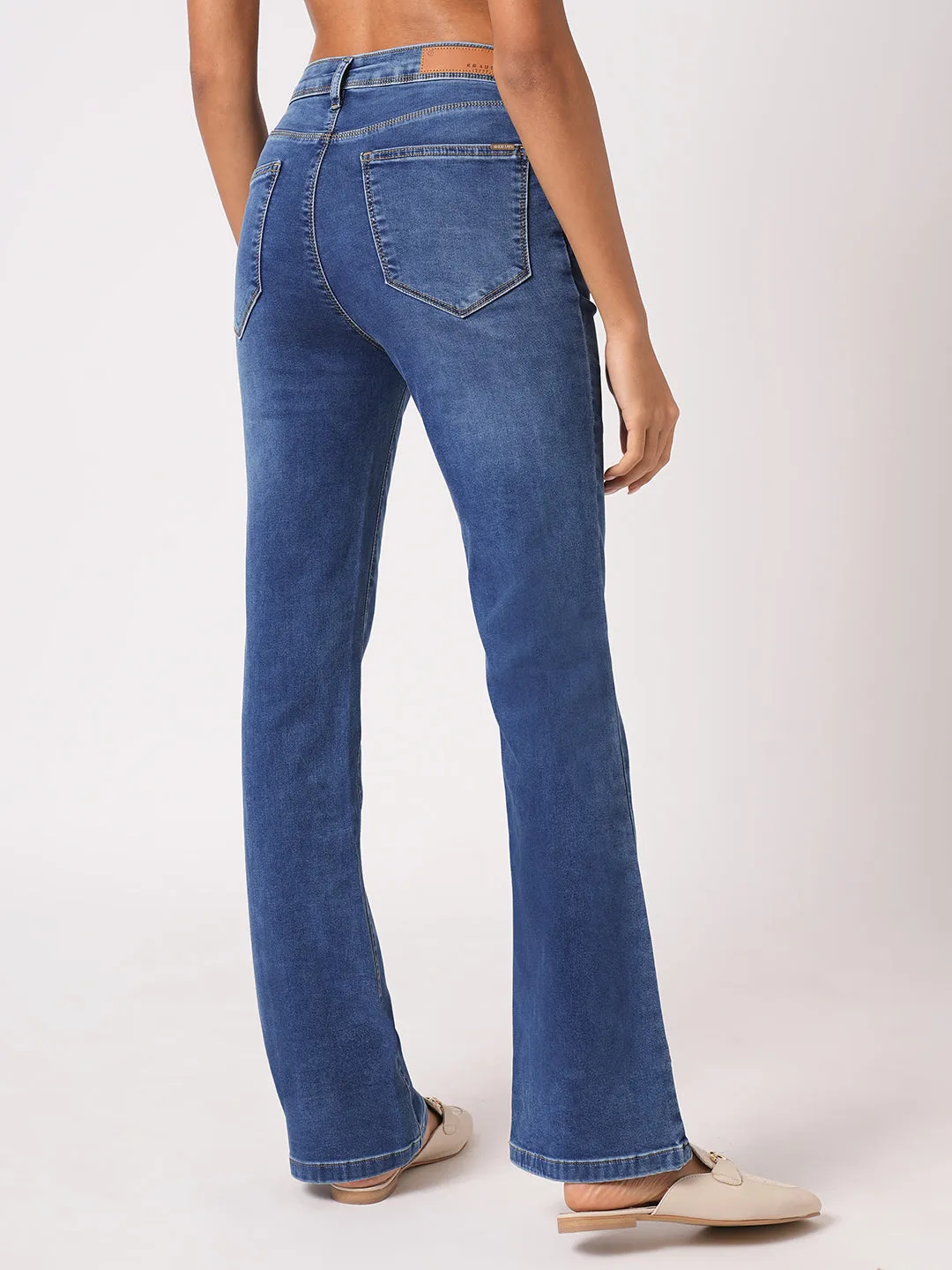 Women Blue High-Rise Mini Flare Jeans