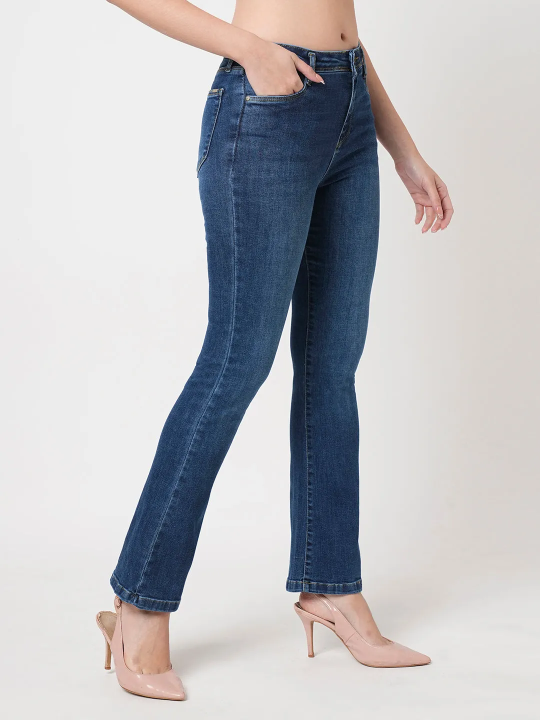 Women Blue High-Rise Mini Flare Jeans