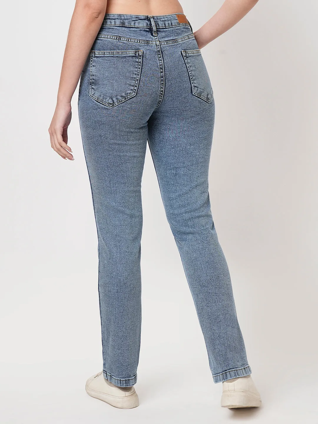 Women Blue High-Rise Slim Straight Fit Jeans