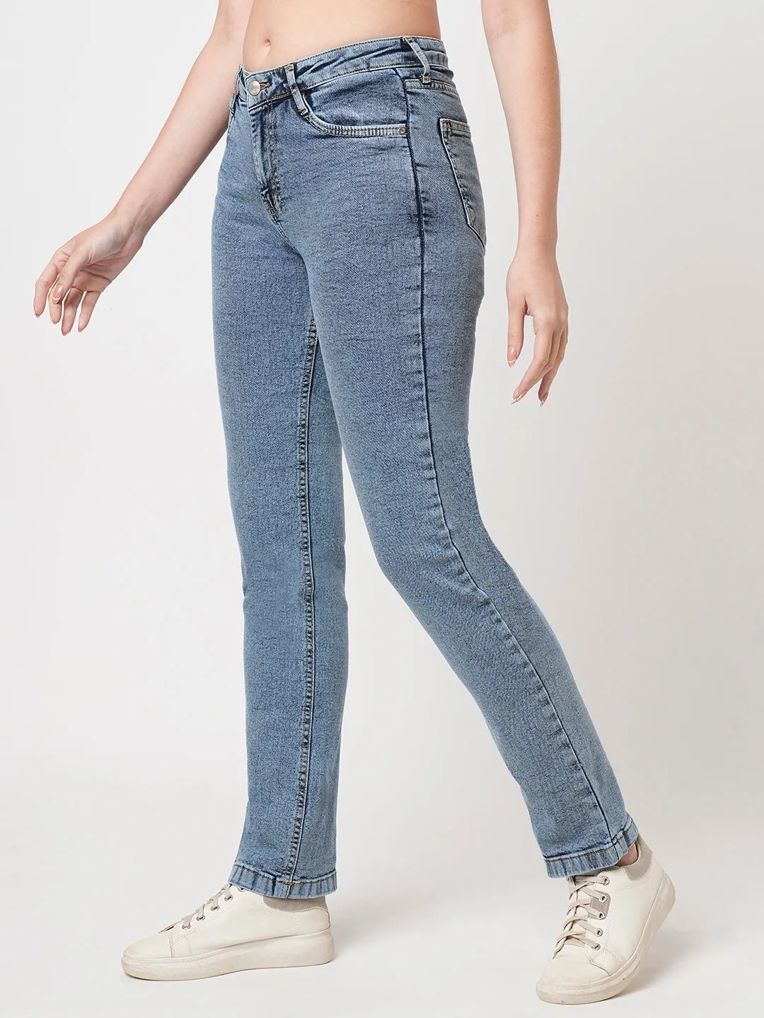 Women Blue High-Rise Slim Straight Fit Jeans