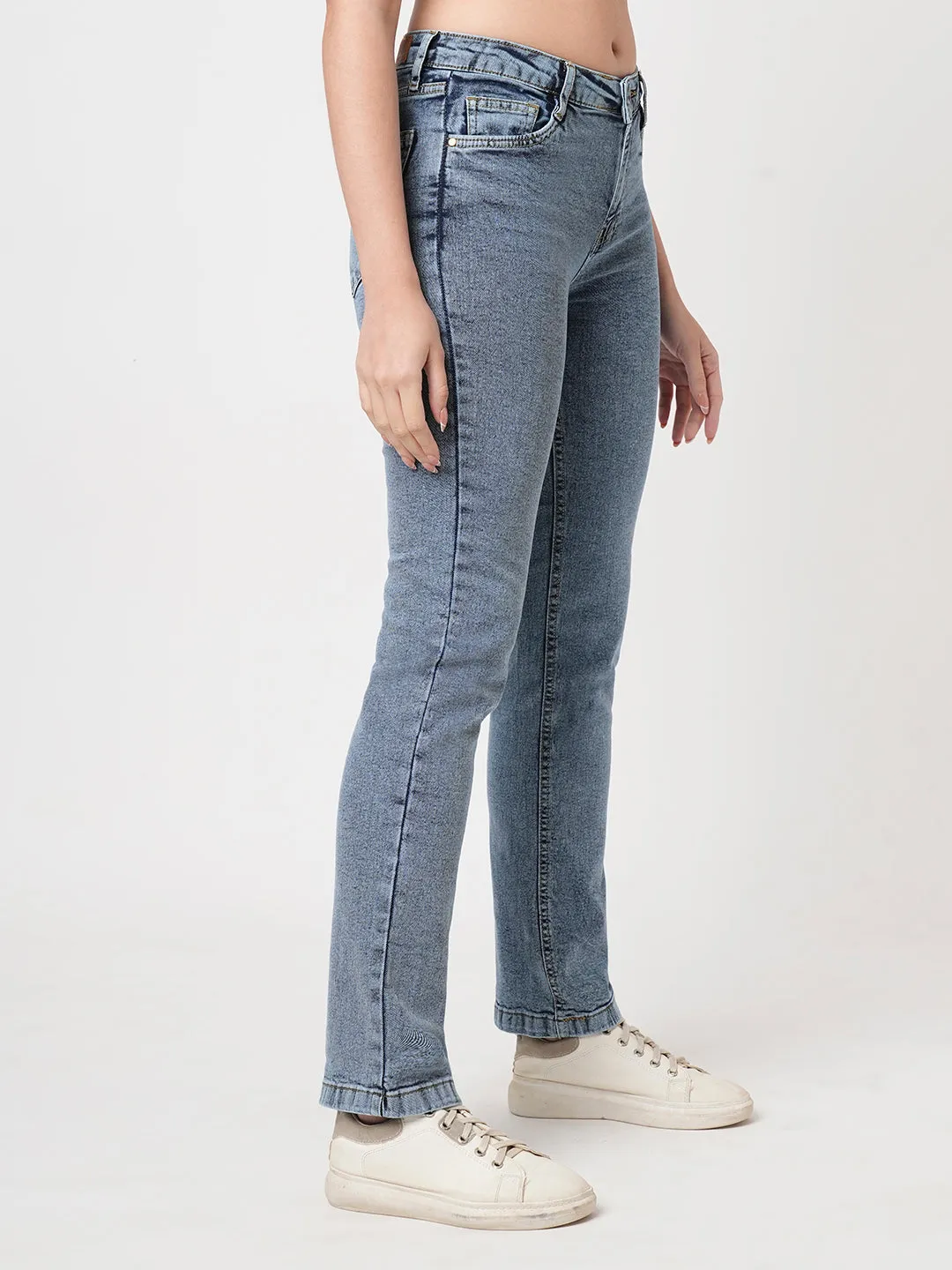 Women Blue High-Rise Slim Straight Fit Jeans