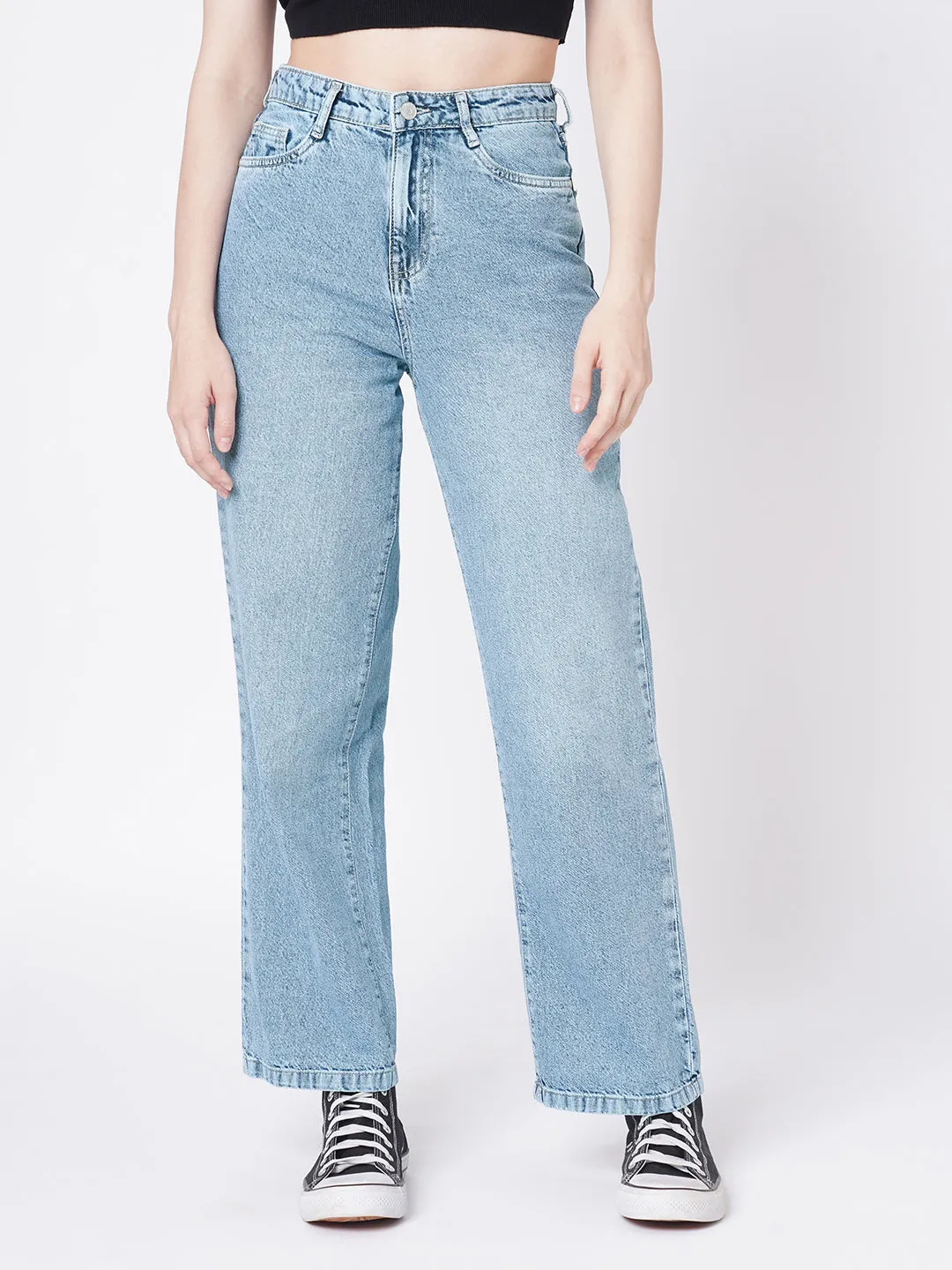 Women Blue High-Rise Wide Leg Jeans