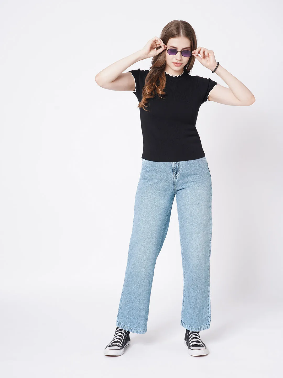 Women Blue High-Rise Wide Leg Jeans