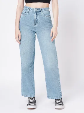 Women Blue High-Rise Wide Leg Jeans