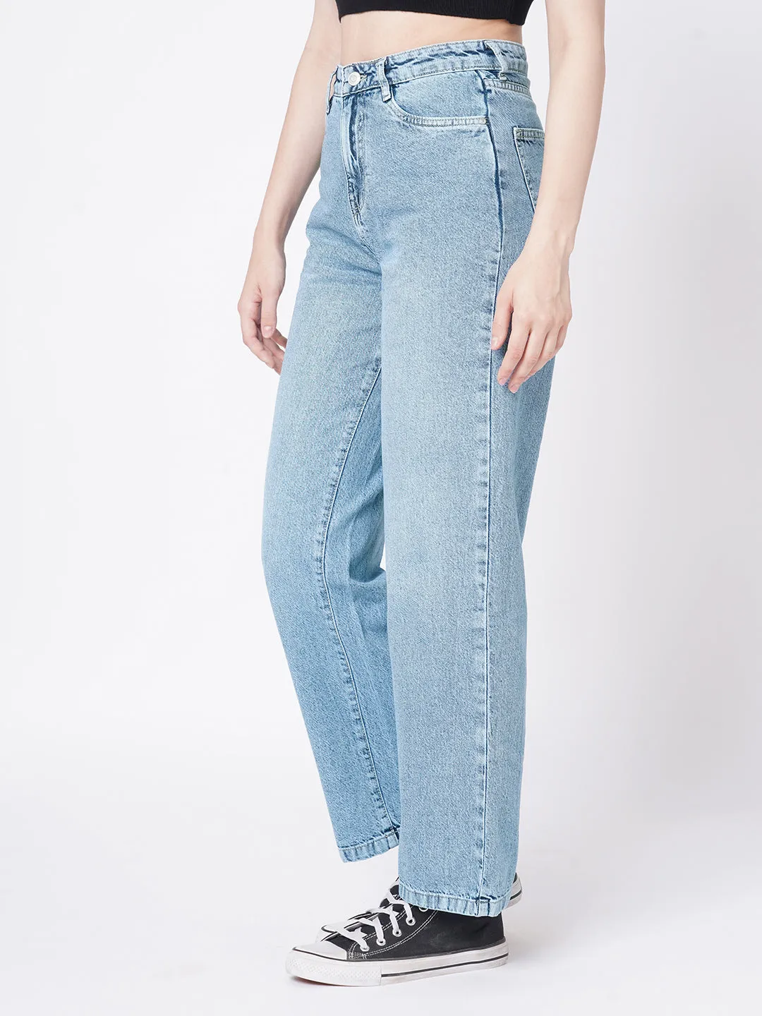 Women Blue High-Rise Wide Leg Jeans