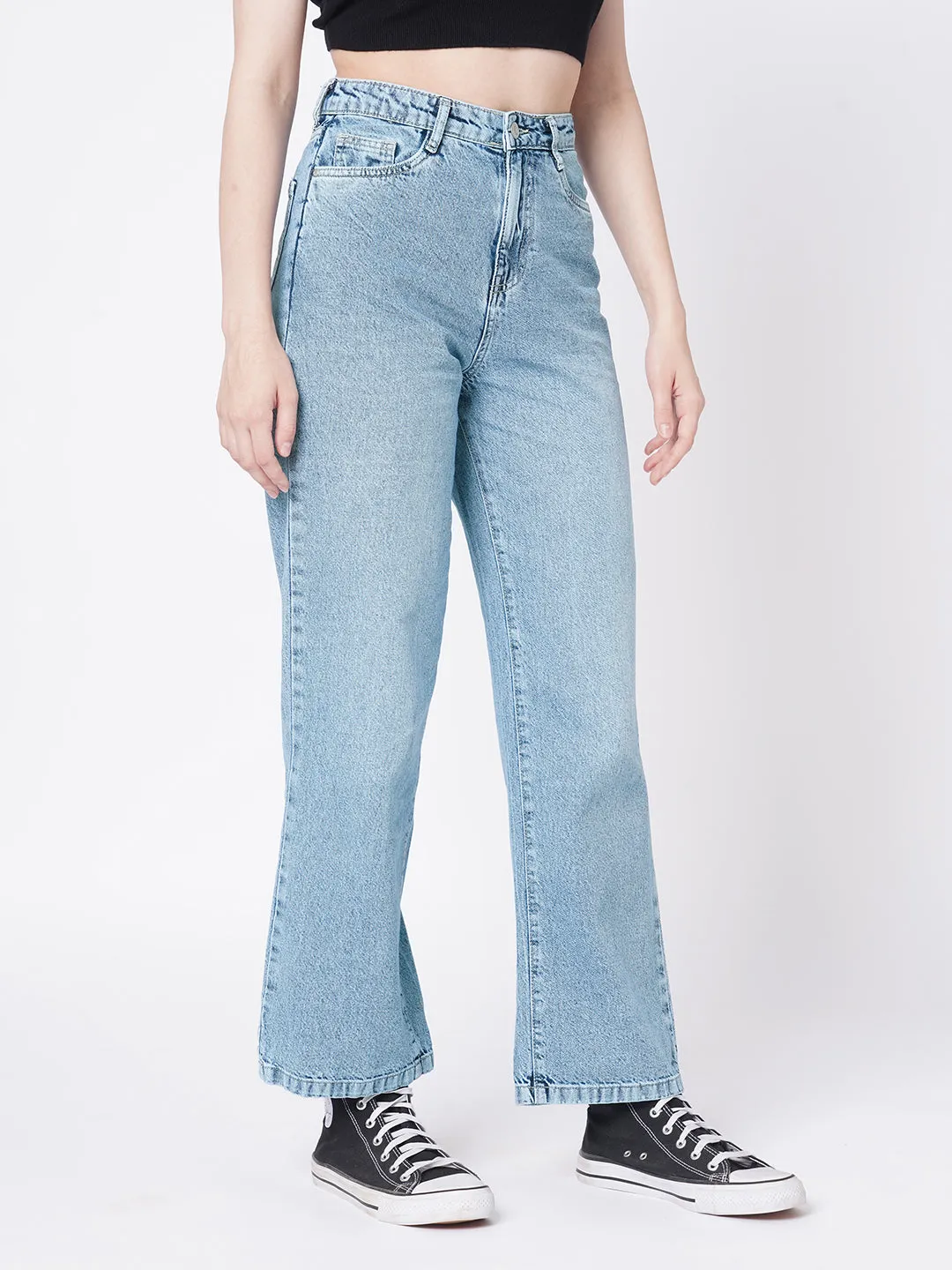 Women Blue High-Rise Wide Leg Jeans