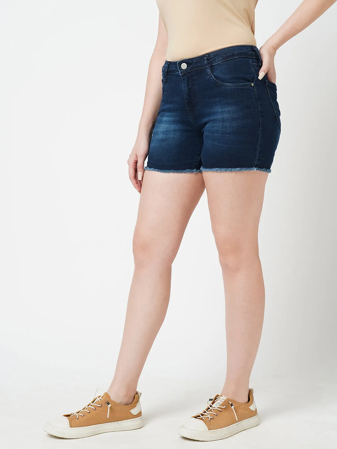 Women Blue K4041 High Rise Slim Shorts