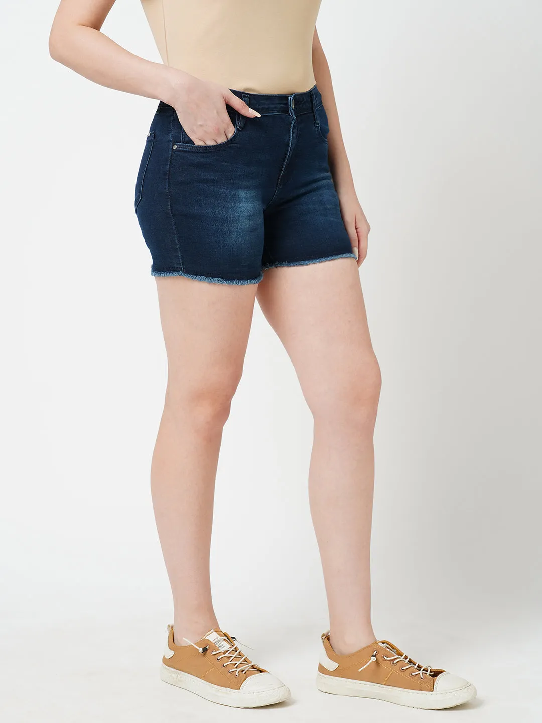 Women Blue K4041 High Rise Slim Shorts