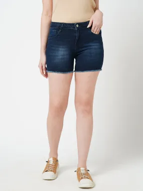 Women Blue K4041 High Rise Slim Shorts