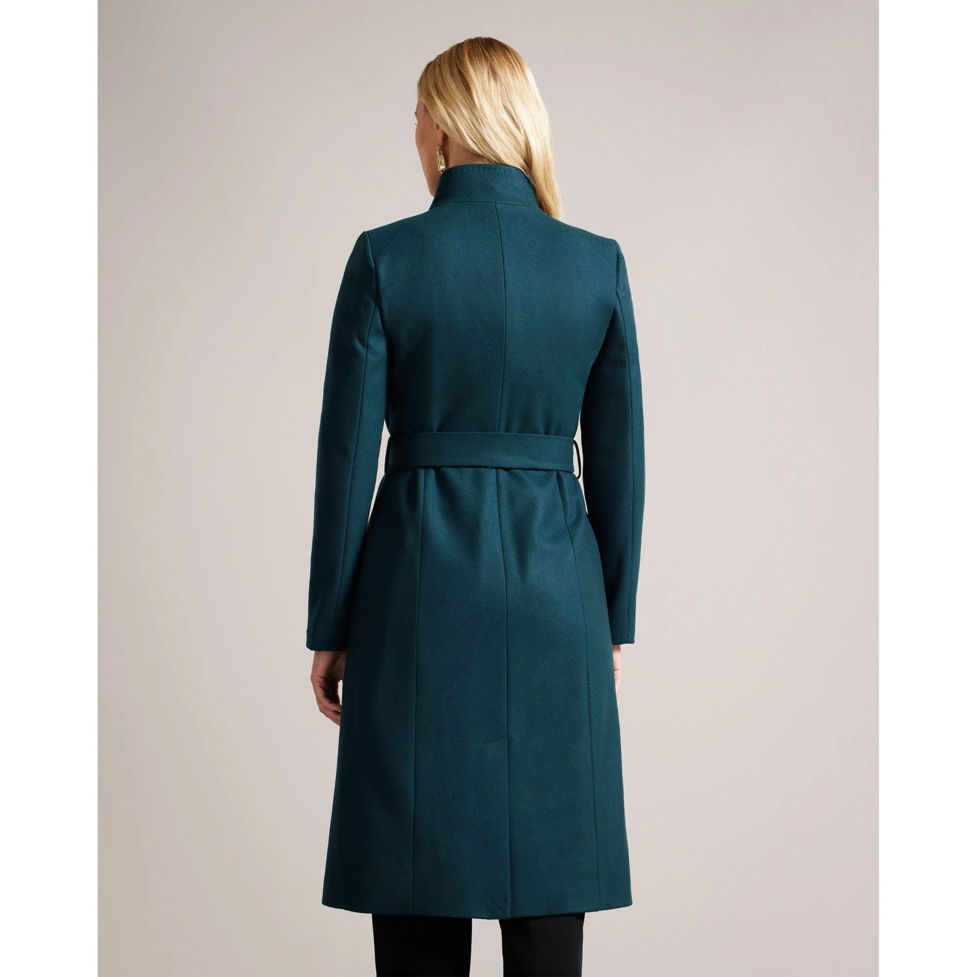 Women Wmj-Rose-Mid Length Wool Wrap Coat - Teal-Blue