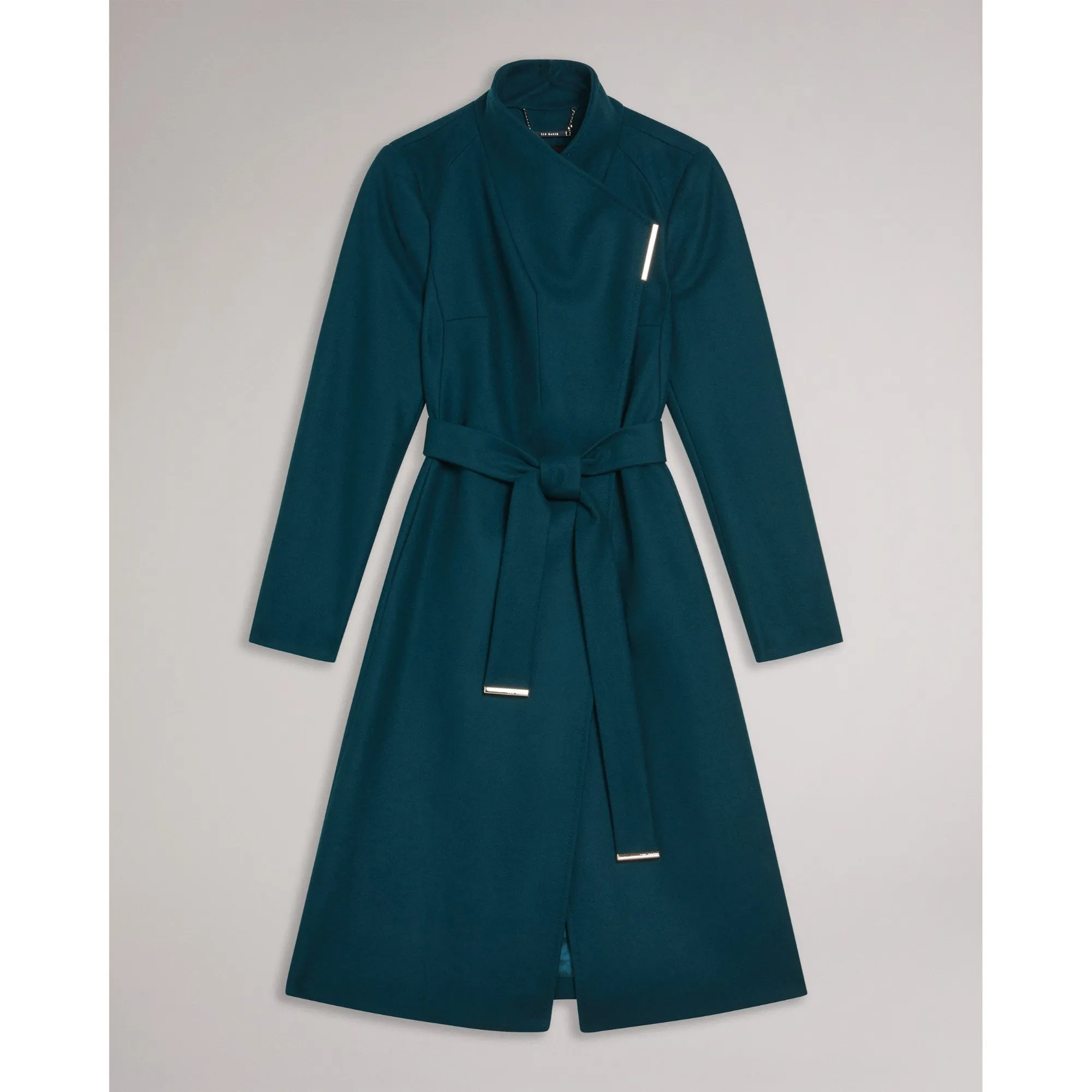 Women Wmj-Rose-Mid Length Wool Wrap Coat - Teal-Blue