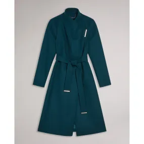 Women Wmj-Rose-Mid Length Wool Wrap Coat - Teal-Blue