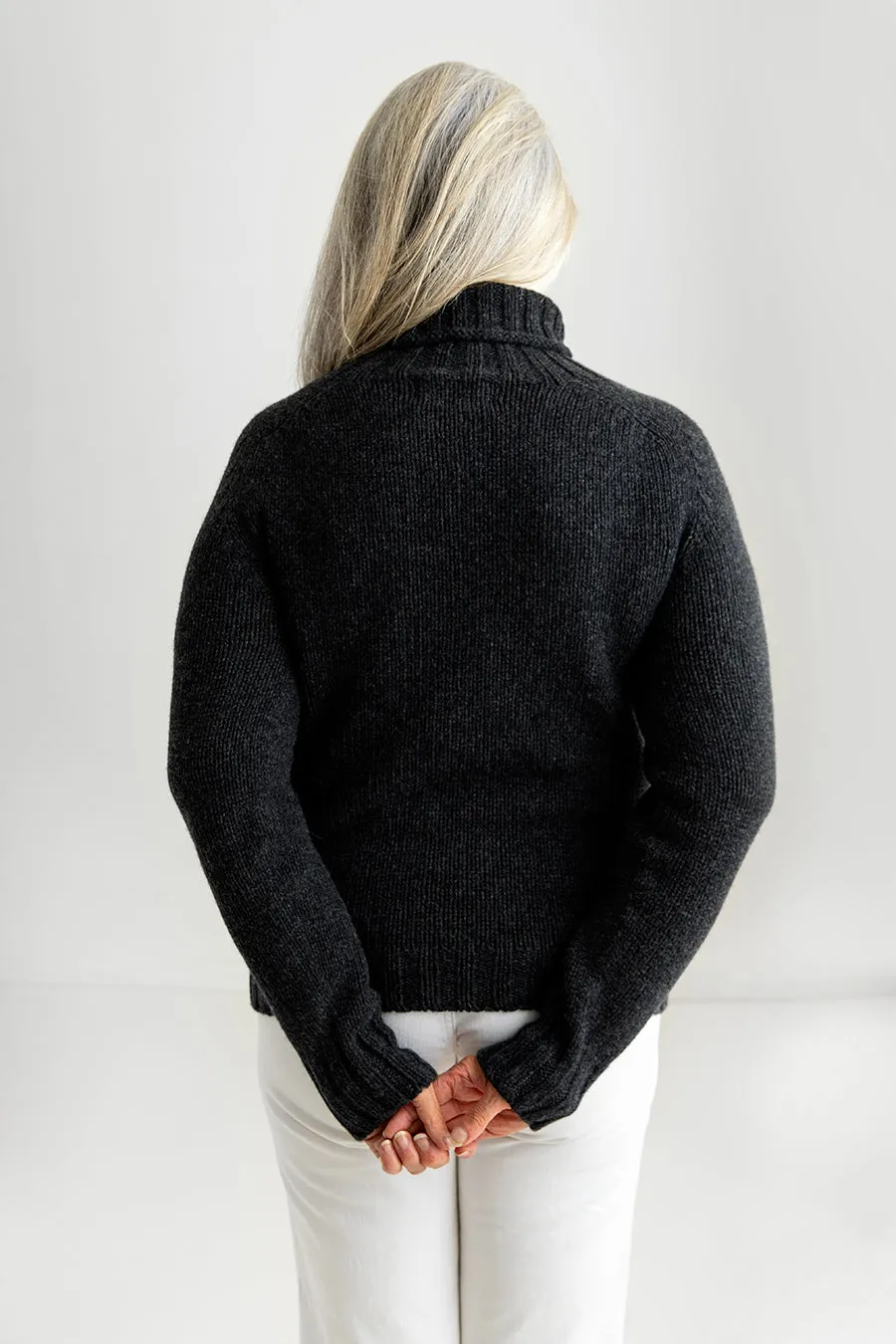 Womens Chunky Geelong Superfine Lambswool Polo Neck Jumper - Charcoal