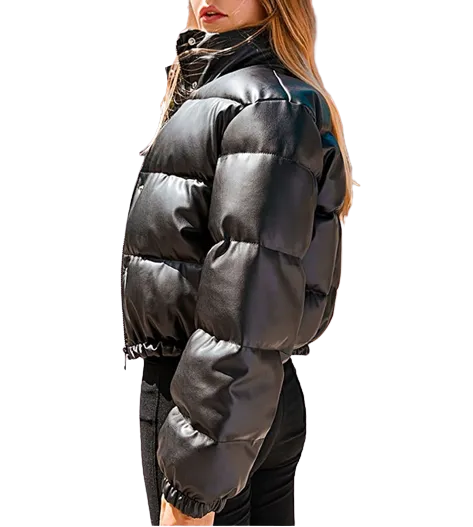 Womens Madelyn Genuine Lambskin Leather Puffer Jacket