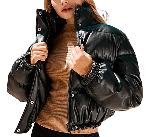 Womens Madelyn Genuine Lambskin Leather Puffer Jacket