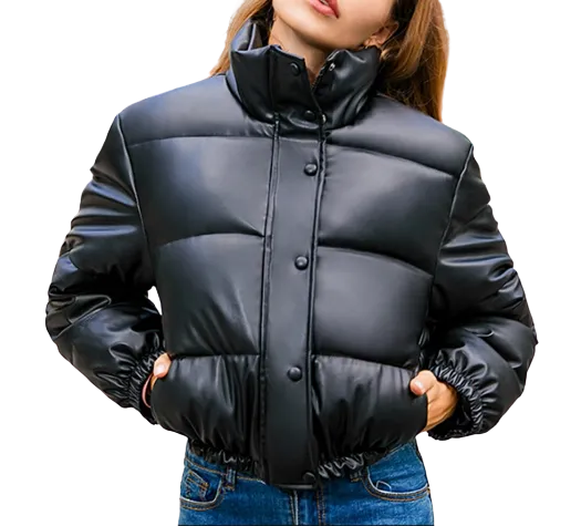 Womens Madelyn Genuine Lambskin Leather Puffer Jacket