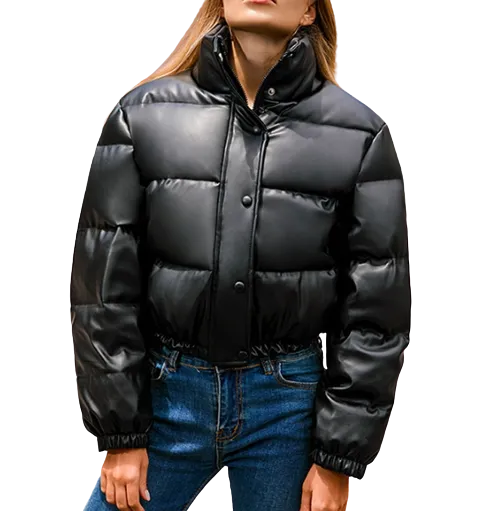 Womens Madelyn Genuine Lambskin Leather Puffer Jacket