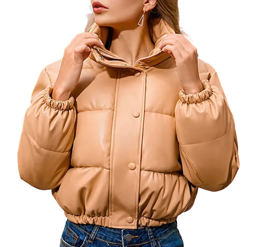 Womens Madelyn Genuine Lambskin Leather Puffer Jacket