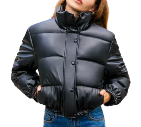 Womens Madelyn Genuine Lambskin Leather Puffer Jacket