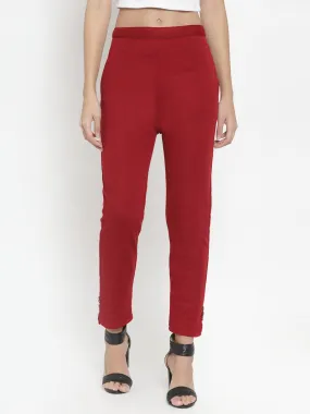 Women'S Maroon Woolen Pencil Pant