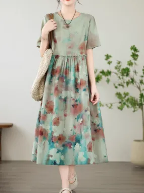 Women's Stylish and Versatile  Printed Mid-Length Loose A-Line Dress