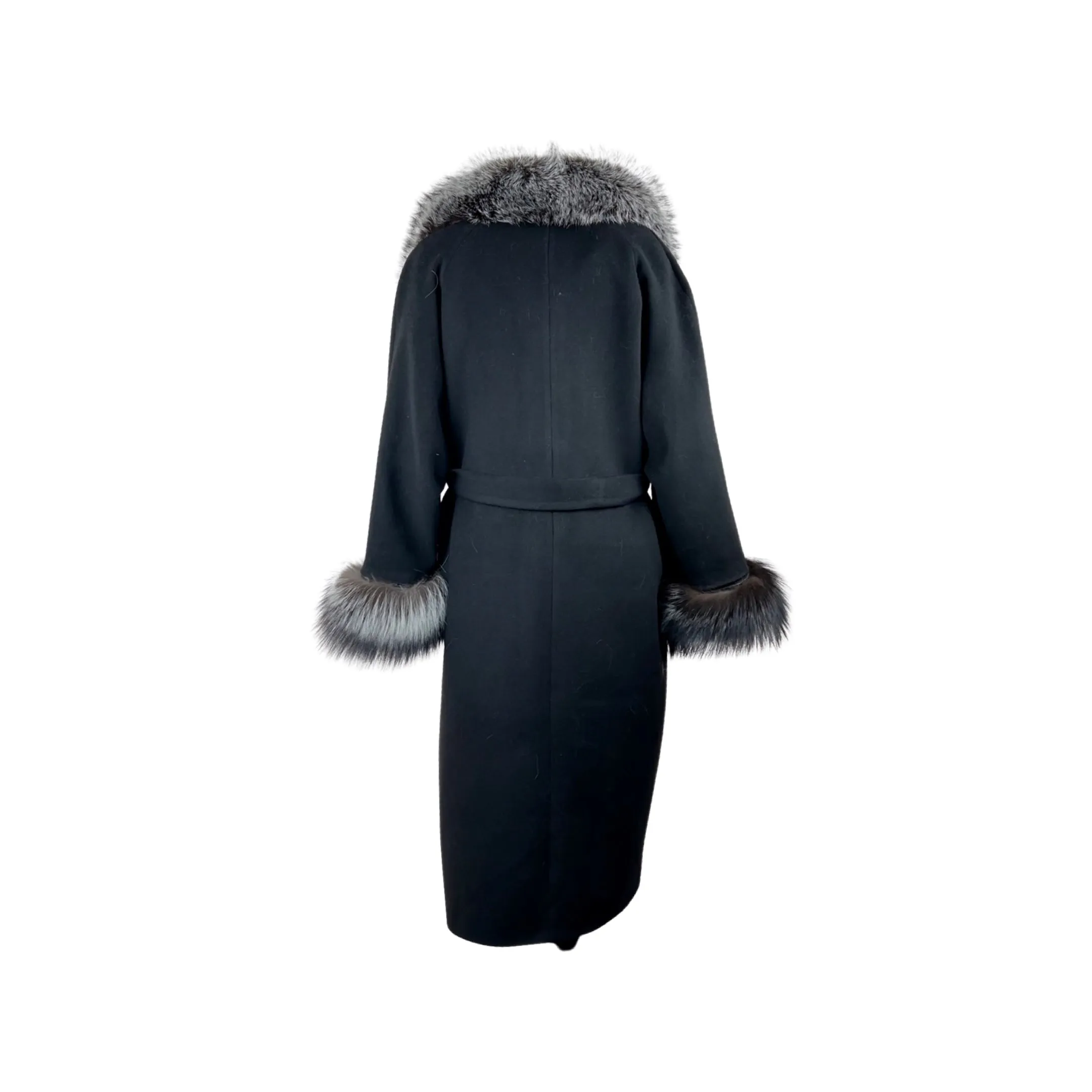 Women's Wool Coat with Silver Fox Collar and Cuffs Style # P-323